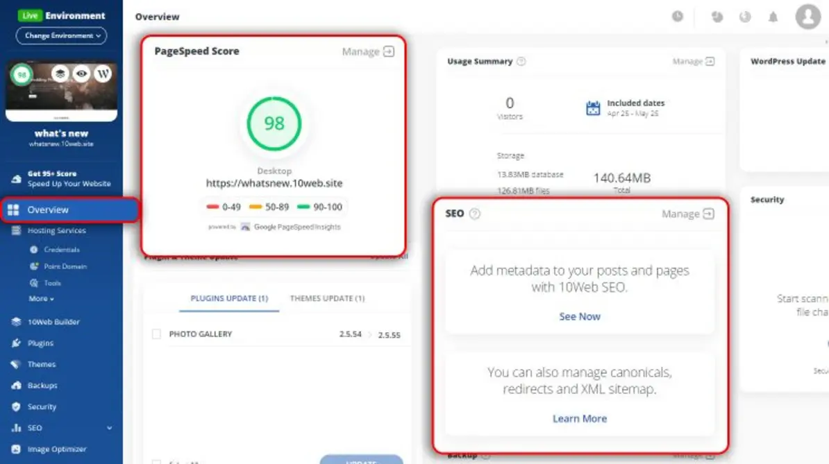 AI website builder dashboard with customizable tools and site creation options