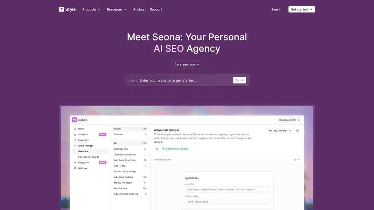 Seona AI showing SEO assistant features