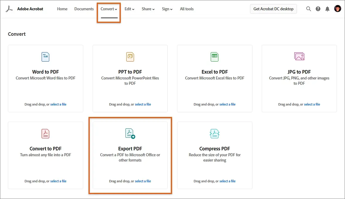 Screen showing pdf export interface