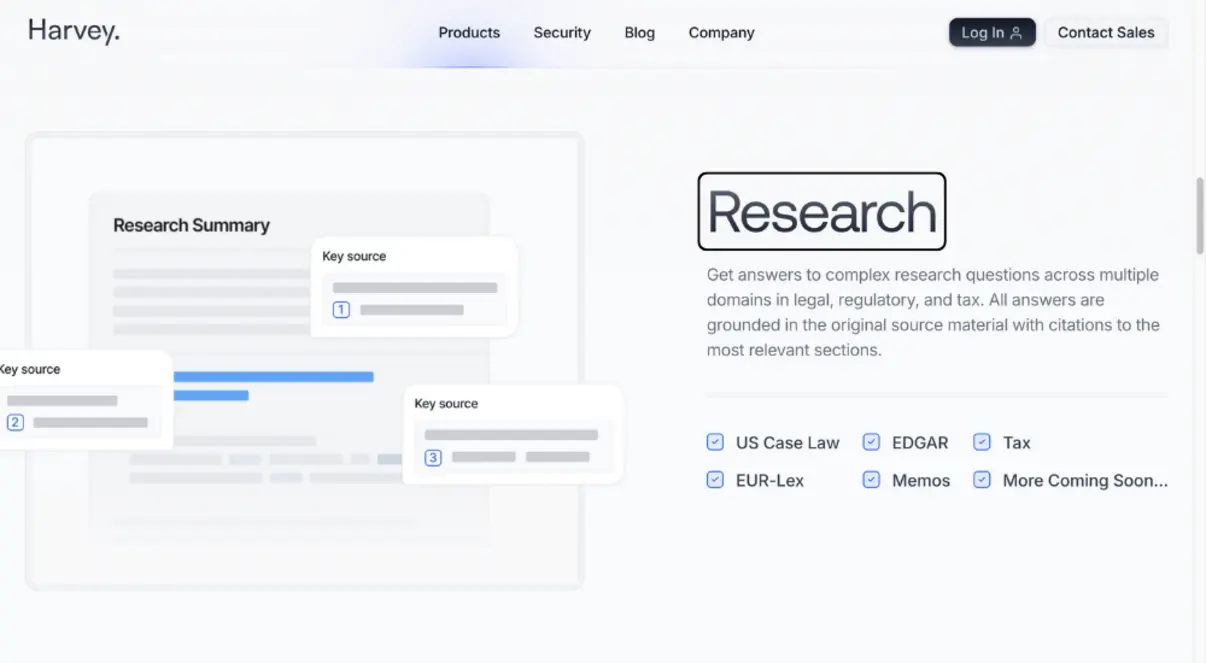 Harvey AI research features interface