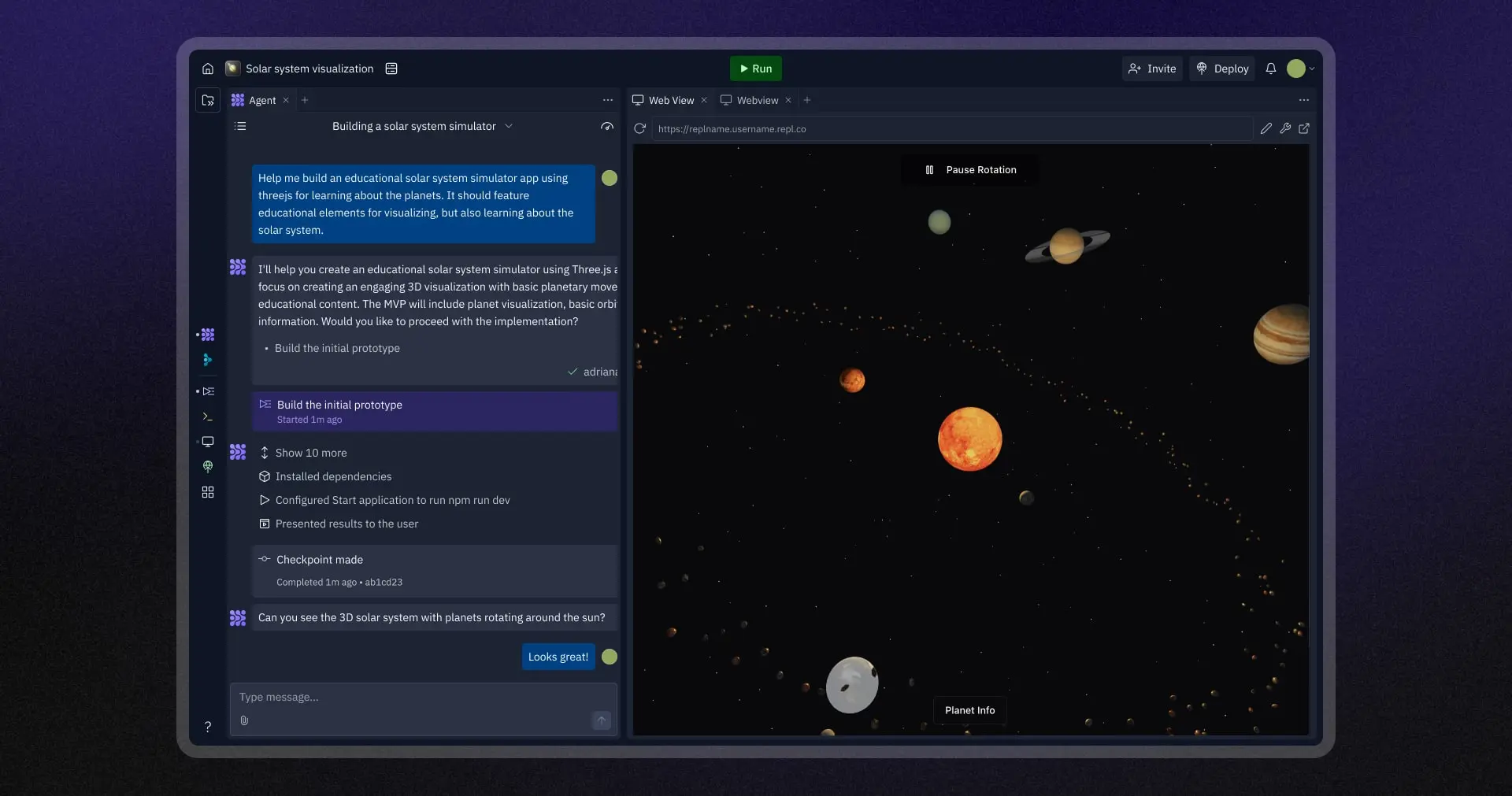 Replit collaboration workspace tools shown