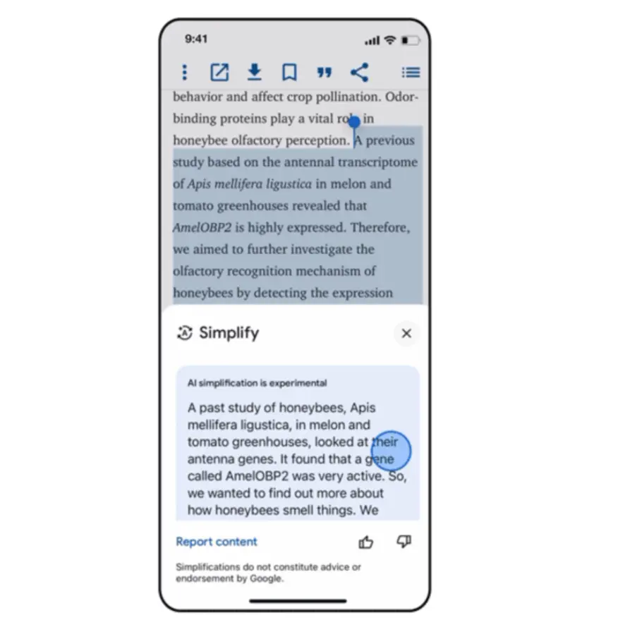 Google Simplify feature overview interface iOS