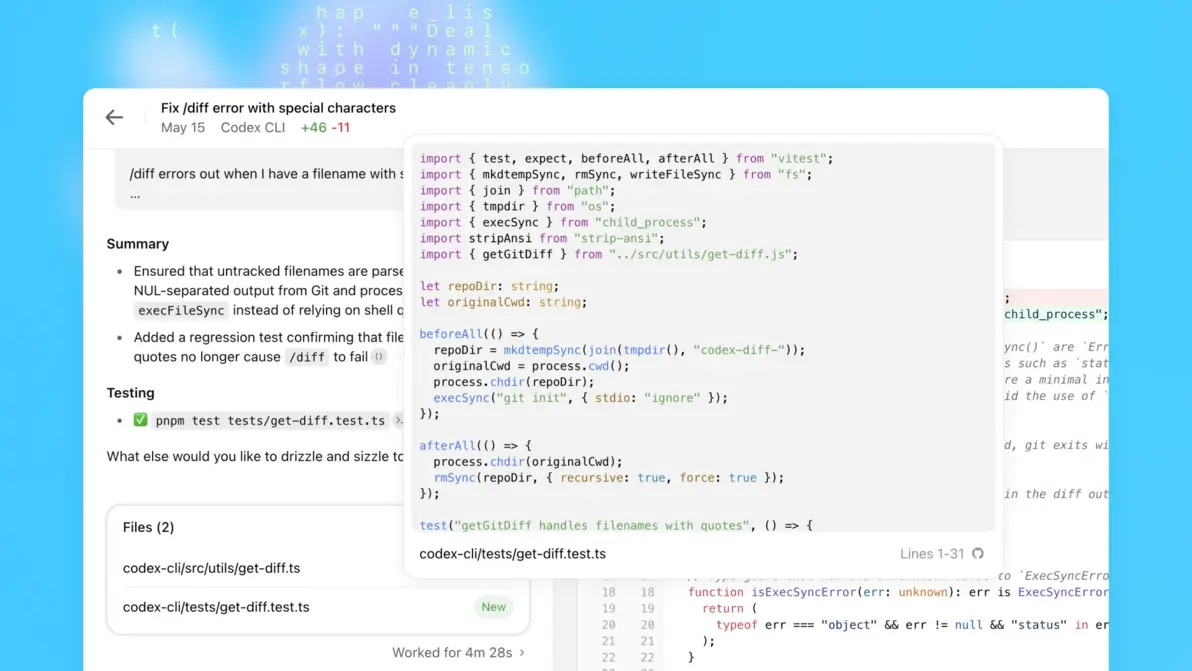 Example of automated code generation using Codex
