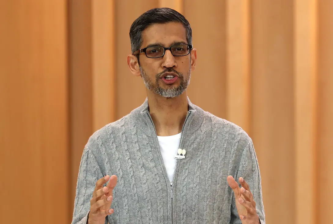 Photo of Sundar Pichai making an AI announcement